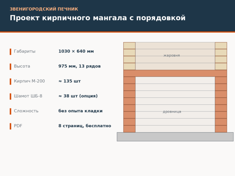 Иллюстрация к статье «Порядовка мангала из кирпича: готовый проект с чертежами (PDF)»